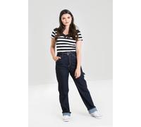 Hell Bunny Women's Carpenter Stretch High Waisted Denim Jeans in Navy | Size: Small hell bunny Navy S