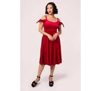 Hell Bunny Women's Carrie Velvet Off-Shoulder Midi Dress With Bow Strap Detail in Red | Size: 3XL hell bunny Red 3XL