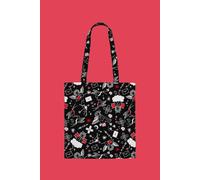 Hell Bunny Women's Charlie Black Cotton Tattoo Print Tote Bag with Cherubs & Love Motifs hell bunny Black