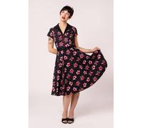 Hell Bunny Women's Cherilyn 50s Style Cherry & Bow Print Cotton Full Circle Dress in Black | Size: 5XL hell bunny Black 5XL