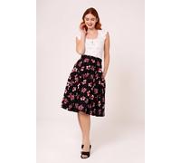 Hell Bunny Women's Cherilyn 50s Style Cherry & Bow Print Full Circle Cotton Skirt in Black | Size: Medium hell bunny Black M