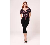 Hell Bunny Women's Cherilyn Cherry & Bow Print Sweetheart Neck Cotton Fitted Crop Top in Black | Size: Medium hell bunny Black M