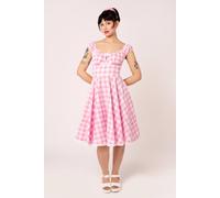 Hell Bunny Women's Cindy Pink Gingham Chiffon Midi Dress with Puff Sleeves & Frill Hem | Size: Small hell bunny Pink S