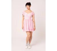 Hell Bunny Women's Cindy Pink Gingham Chiffon Mini Dress with Puff Sleeves & Frill Hem | Size: Medium hell bunny Pink M