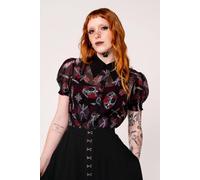 Hell Bunny Women's Clarimond Black Chiffon Medieval Print Blouse with Puff Sleeves | Size: 5XL hell bunny Black 5XL