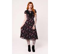 Hell Bunny Women's Clarimond Black Chiffon Medieval Print Maxi Dress Lace-Up Puff Sleeves | Size: 3XL hell bunny Black 3XL