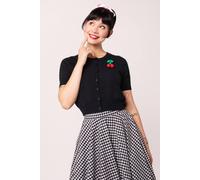 Hell Bunny Women's Claudie Textured Knit Short Sleeve Cardigan Detachable Cherry Brooch in Black | Size: 3XL hell bunny Black 3XL