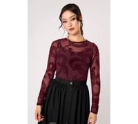 Hell Bunny Women's Cobra Charmer Burgundy Snake Flocked Stretch Mesh Top | Size: Small hell bunny Burgundy S