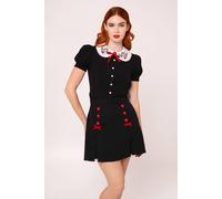 Hell Bunny Women's Colleen Skorts with Red Heart Buttons, Split Detail & Front Bows in Black | Size: 2XL hell bunny Black 2XL