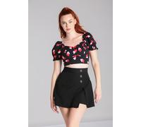 Hell Bunny Women's Confetti Printed Red Pink Hearts Crop Top in Black | Size: XS hell bunny Black XS