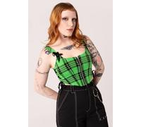 Hell Bunny Women's Corey Tartan Corset Top with Heart Zip & Lace-Up Sides in Green | Size: Medium hell bunny Green M