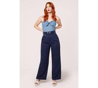 Hell Bunny Women's Costello Pinstripe Costello Wide Leg Trousers with Pleats in Navy | Size: Large hell bunny Navy L