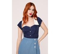 Hell Bunny Women's Costello Pinstripe Retro Style Navy White Blouse | Size: Small hell bunny Navy S