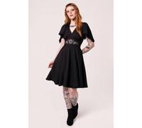 Hell Bunny Women's Danica Black Midi Dress V Neckline Drapped Sleeves with Celestial Tarot Embroidery | Size: Medium hell bunny Black M