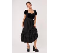 Hell Bunny Women's Disenchanted Black Lace Velvet Ribbon Frill Tiered Midi Skirt | Size: 2XL hell bunny Black 2XL