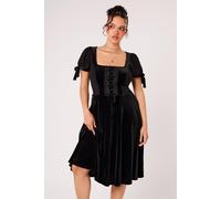 Hell Bunny Women's Disenchanted Black Velvet Lace Up Puff Sleeve Midi Dress | Size: 2XL hell bunny Black 2XL