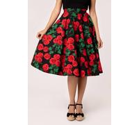 Hell Bunny Women's Dolce Vita Red Rose Print 50s Circle Skirt With Pockets in Black | Size: XS hell bunny Black XS
