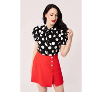 Hell Bunny Women's Dolores Black Polka Dot Viscose Blouse with Pussy Bow & Puff Sleeves | Size: XS hell bunny Black XS