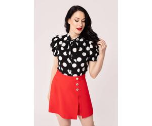 Hell Bunny Women's Dolores Black Polka Dot Viscose Blouse with Pussy Bow & Puff Sleeves | Size: XS hell bunny Black XS