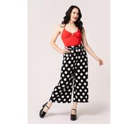 Hell Bunny Women's Dolores Printed Wide Leg Cropped Polka Dots Trouser in Black | Size: Large hell bunny Black L