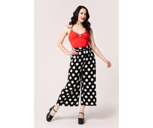 Hell Bunny Women's Dolores Printed Wide Leg Cropped Polka Dots Trouser in Black | Size: XS hell bunny Black XS
