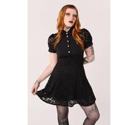 Hell Bunny Women's Dominica Black Lace Puff Sleeve Mini Dress with Pearl Button Detail | Size: XL hell bunny Black XL