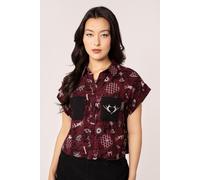 Hell Bunny Women's Doomed Deep Red Grungy Printed Shirt in Black | Size: Small hell bunny Black S