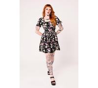 Hell Bunny Women's Dorian Rose Skull Print Viscose Mini Dress with Puff Sleeves in Black | Size: Large hell bunny Black L