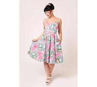 Hell Bunny Women's Dreamland Polka Dot Tropical 50s Style Midi Dress with Pockets in Pink | Size: Medium hell bunny Pink M