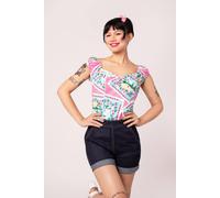 Hell Bunny Women's Dreamland Polka Dot Tropical Sweetheart Neck Top in Pink | Size: Medium hell bunny Pink M