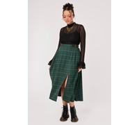 Hell Bunny Women's Eden Green Black Tartan Faux Leather Strap Midi Skirt | Size: Large hell bunny Green L