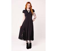 Hell Bunny Women's Edith Black Chiffon V-Neck Puff Sleeve Lace Detail Statement Dress | Size: 2XL hell bunny Black 2XL