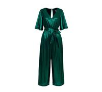 Hell Bunny Women's Elegant Green Metallic Wrap Jumpsuit Tie Waist Wide Leg Jumpsuit | Size: Small hell bunny Green S