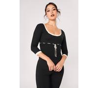 Hell Bunny Women's Elodie Black Ivory Heart Jacquard Knitted Top with Bow Detail | Size: Medium hell bunny Black M