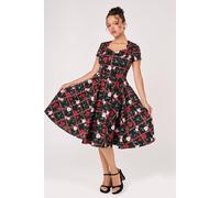 Hell Bunny Women's Entwined Black Base Check Floral Print Cotton Circle Dress | Size: Medium hell bunny Black M