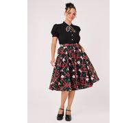 Hell Bunny Women's Entwined Black Base Check Floral Print Cotton Circle Skirt | Size: Medium hell bunny Black M