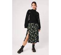 Hell Bunny Women's Gaia Black Celestial Floral Viscose Midi Skirt with Slits | Size: Medium hell bunny Black M