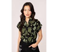 Hell Bunny Women's Gaia Black Shirt With Celestial & Foliage Print & Chest Pockets | Size: Large hell bunny Black L