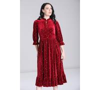 Hell Bunny Women's Galactica Velvet Star Print Dress with Frill Collar Keyhole Neckline in Red | Size: 6XL hell bunny Red 6XL