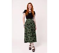 Hell Bunny Women's Georgia Dragon Print Midi Skirt with Pleats Pockets & Belt Loops in Green | Size: Large hell bunny Green L