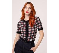Hell Bunny Women's Gingham Heart Print Cropped Cardigan With Button Front & Rib Trim | Size: 3XL hell bunny Multicolor 3XL