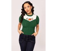 Hell Bunny Women's Green Autumn Cable Knit Top with Pumpkin Embroidery Panel | Size: XS hell bunny Green XS