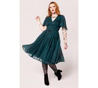 Hell Bunny Women's Green Snake & Star Print Chiffon Midi Dress With Draped Sleeves | Size: XS hell bunny Multicolor XS