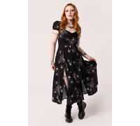 Hell Bunny Women's Grungy Spider & Spider webs Printed Short Sleeves Sweetheart Neckline Maxi Dress in Black | Size: 2XL hell bunny Black 2XL