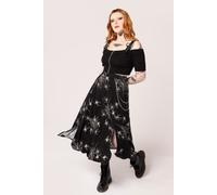 Hell Bunny Women's Grungy Spider Viscose Printed Midi Skirt in Black | Size: Large hell bunny Black L