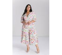 Hell Bunny Women's Happy Daze Printed Pastel Base Flared Sleeves Floral Jumpsuit in Beige | Size: XS hell bunny Beige XS