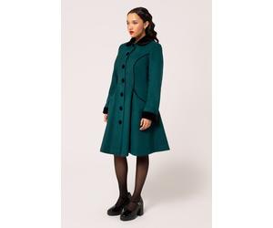 Hell Bunny Women's Harper Fitted Retro Style Black Velvet Piping Green Coat | Size: Large hell bunny Green L