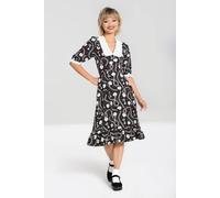 Hell Bunny Women's Heart Lock Black Midi Dress Red Heart Chain Print Polka Dot Frill Hem | Size: Medium hell bunny Black M