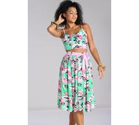 Hell Bunny Women's Kai Pink Green Vintage Kitsch Holiday Artwork Midi Skirt | Size: Medium hell bunny Green M