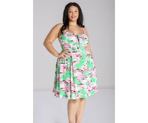 Hell Bunny Women's Kai Pink Green Vintage Kitsch Knee Dress | Size: 2XL hell bunny Green 2XL